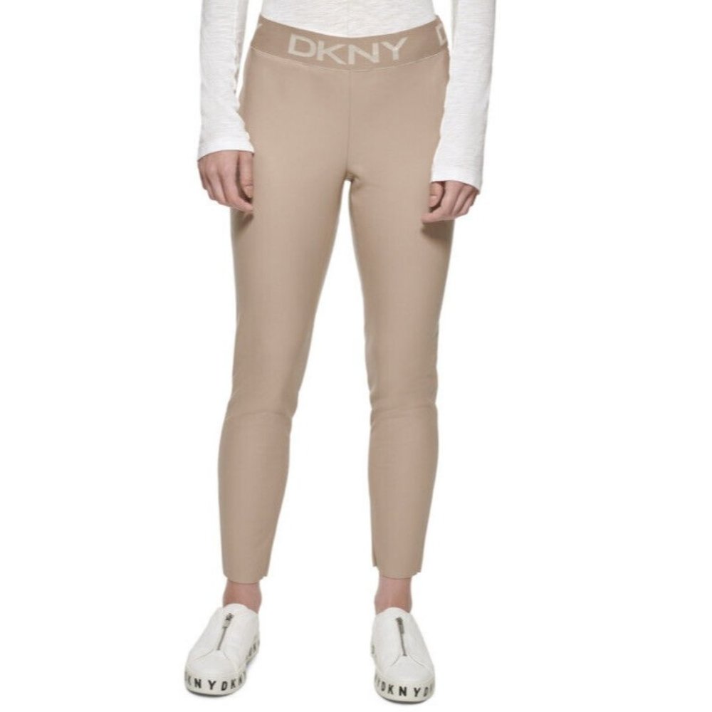DKNY Faux Leather Stretchy Pull On Leggings Size Medium Mushroom